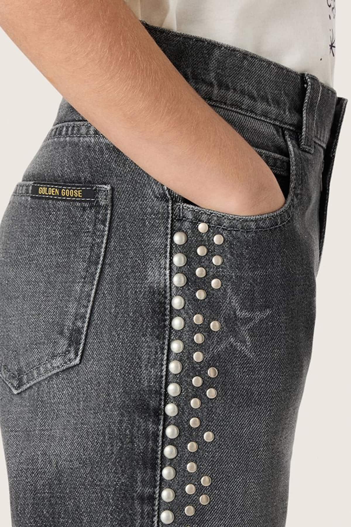 Golden Goose - M&auml;dchen-Bootcut-Jeans aus grauer Baumwolle mit Nieten in 