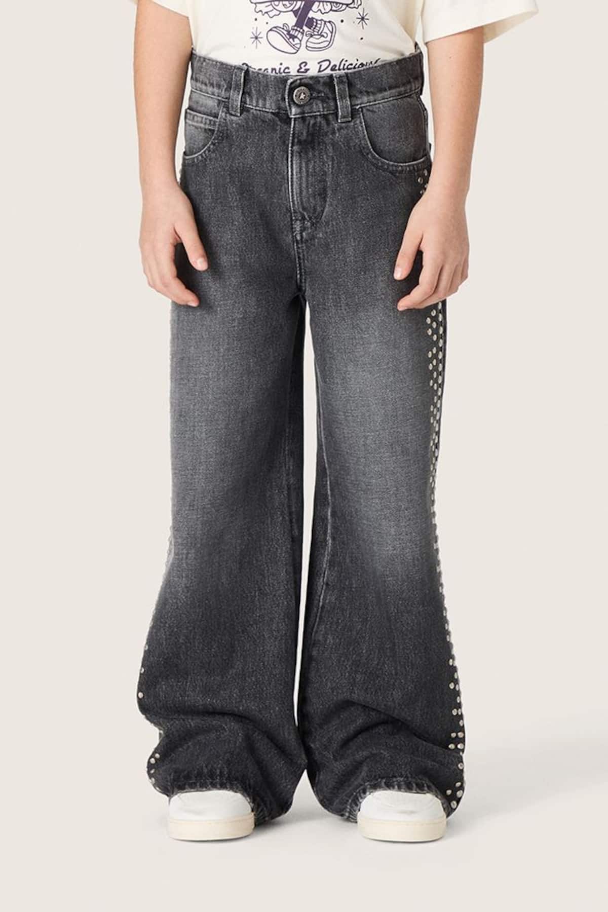 Golden Goose - M&auml;dchen-Bootcut-Jeans aus grauer Baumwolle mit Nieten in 