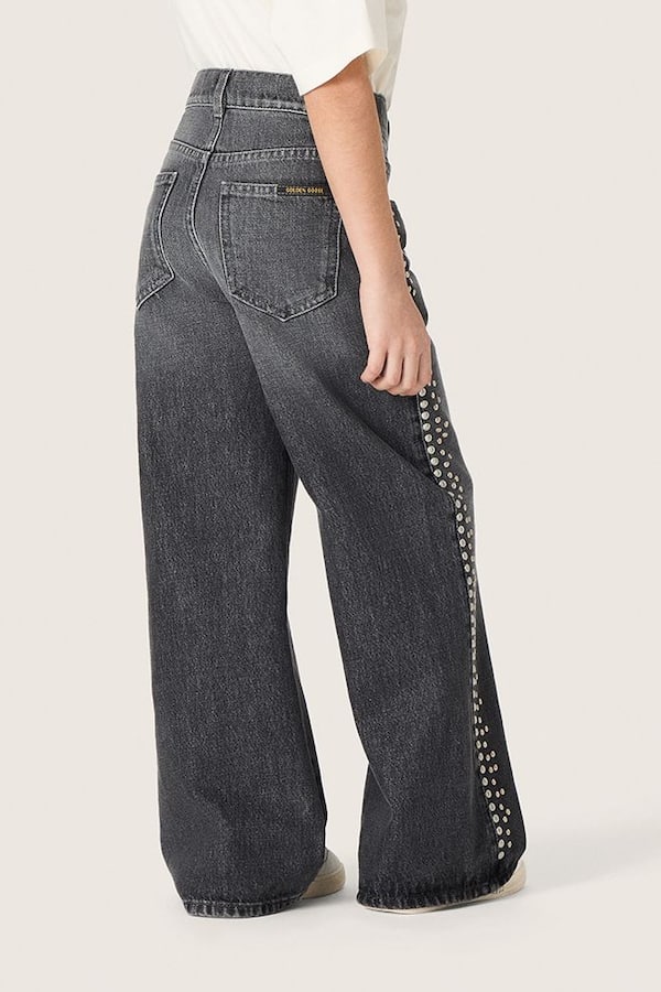 Golden Goose - Jeans bootcut da bambina in cotone grigio con borchie in 