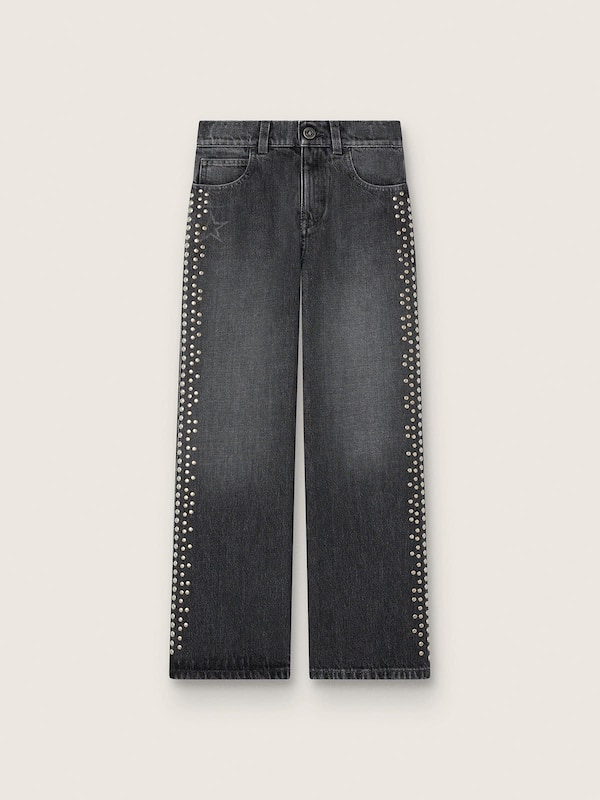 Golden Goose - Girls' bootcut jeans in gray cotton with studs in 