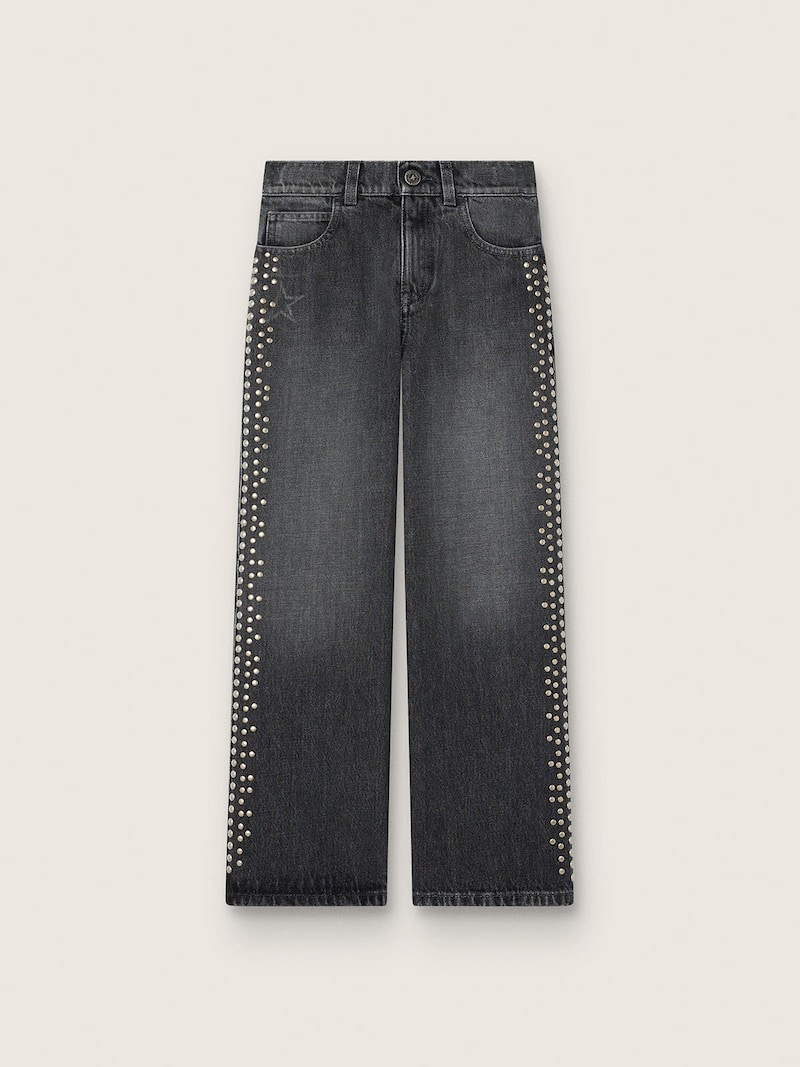 Vaqueros bootcut de ni&ntilde;a de algod&oacute;n gris con tachas