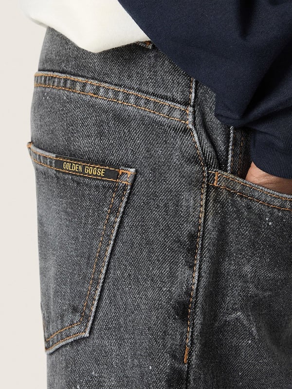 Golden Goose - Jean droit gar&ccedil;on en coton gris avec effet tachet&eacute; in 