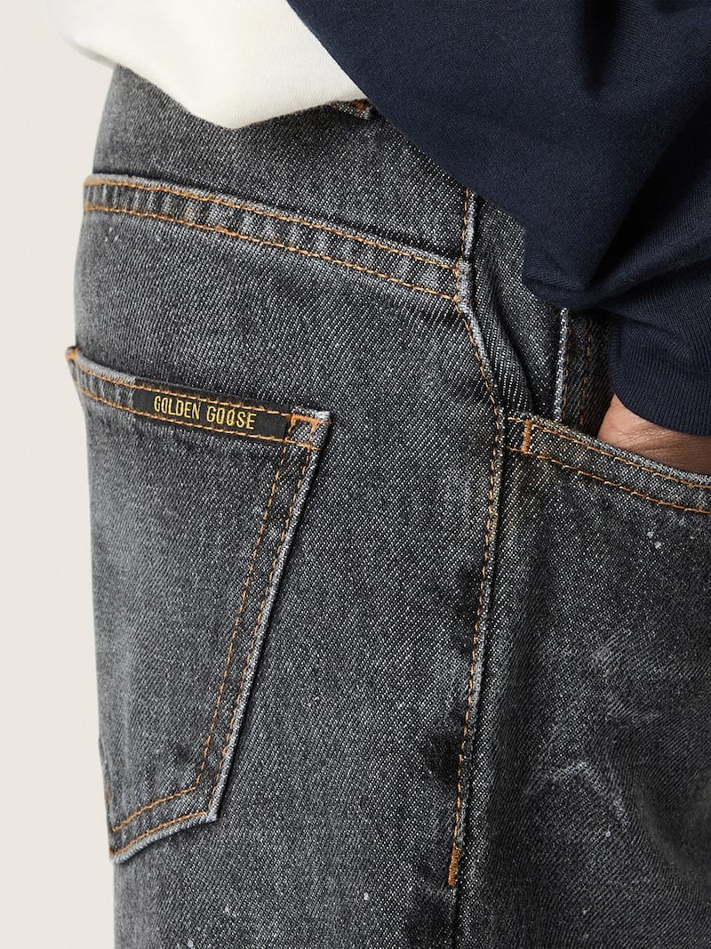 Golden Goose - Boys&rsquo; straight-leg jeans in gray cotton with spotted effect in 