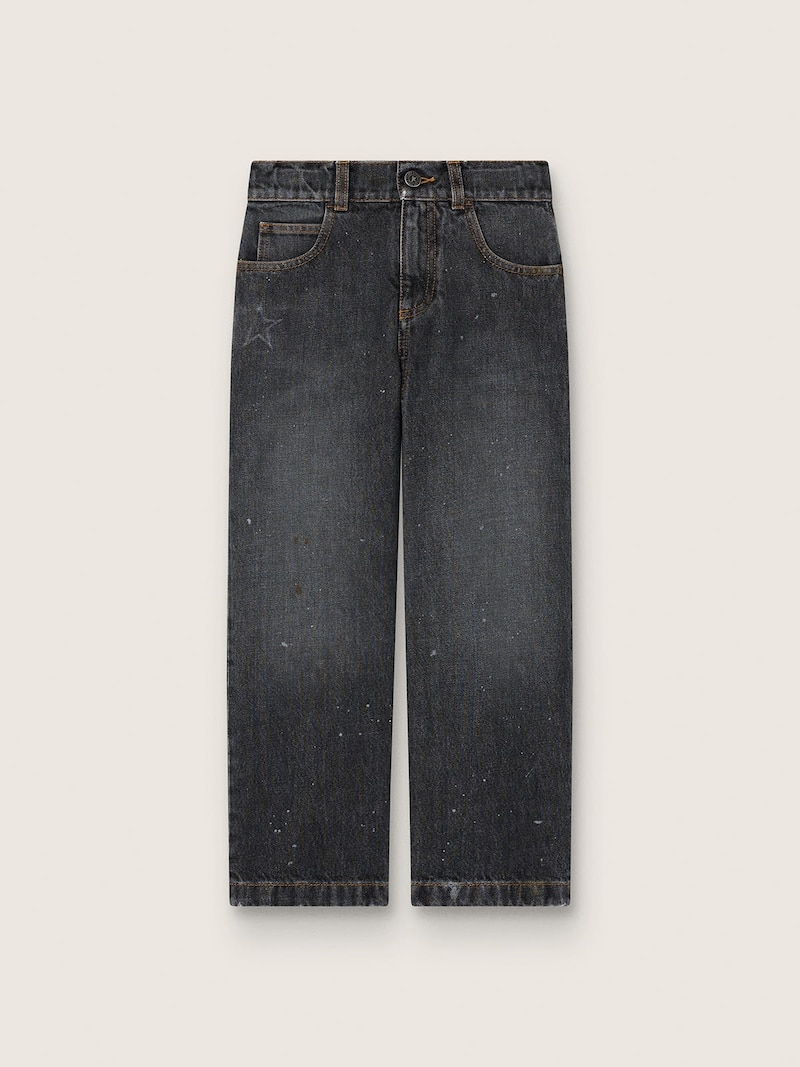 Boys&rsquo; straight-leg jeans in gray cotton with spotted effect