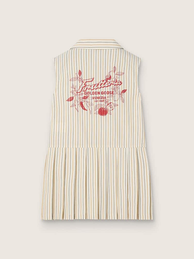 Golden Goose - Vestido camisero sin mangas para ni&ntilde;a de rayas de color crudo, beige y gris in 