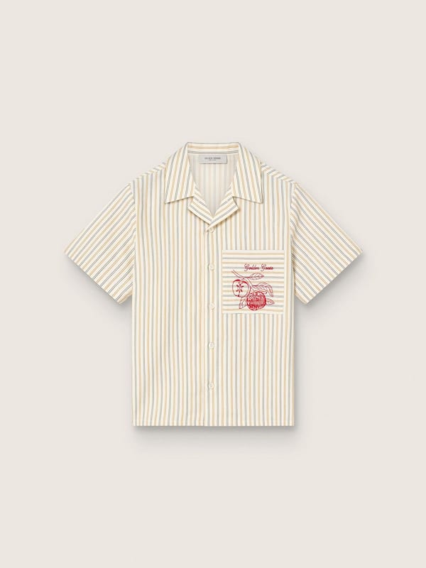 Boys&rsquo; striped ecru, beige and gray shirt with Frutteria Golden embroidery