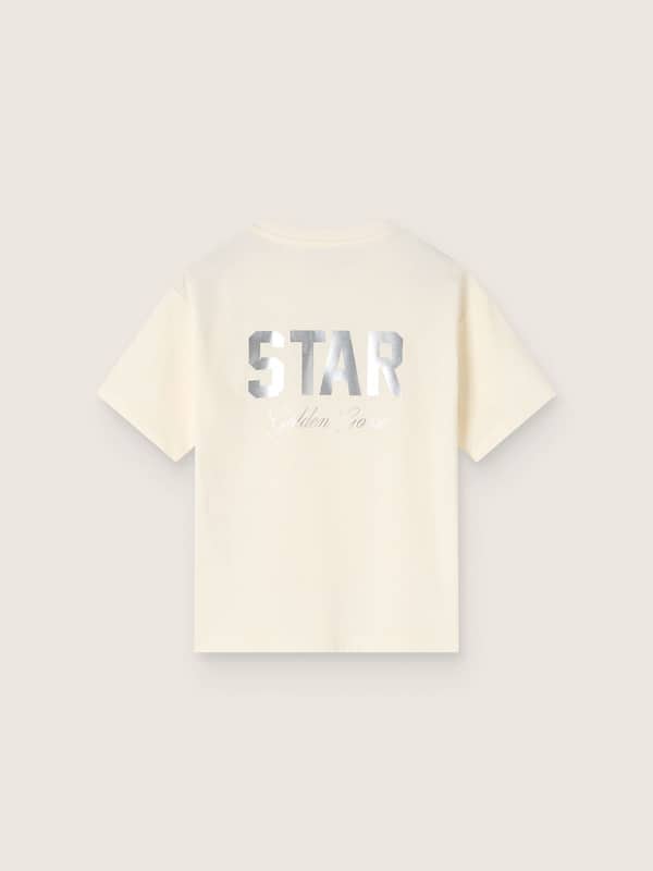 Golden Goose - Kids' white cotton T-shirt with silver print in 