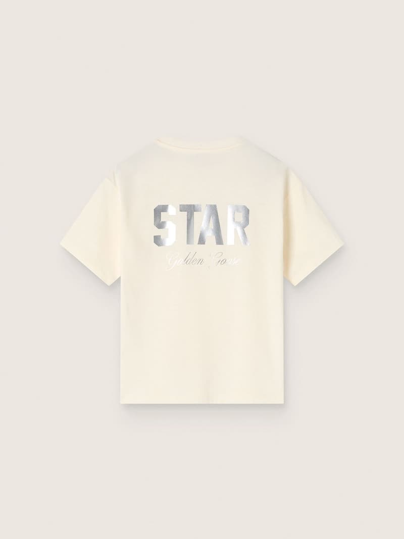 Golden Goose - Kids' white cotton T-shirt with silver print in 