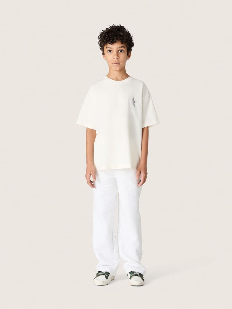 Golden Goose - Kids' white cotton T-shirt with silver print in 
