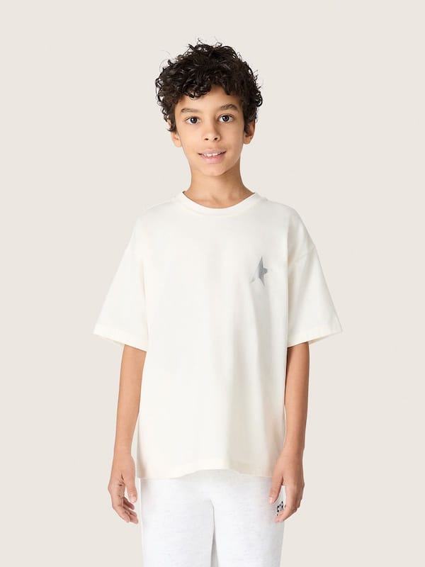 Golden Goose - Kids' white cotton T-shirt with silver print in 