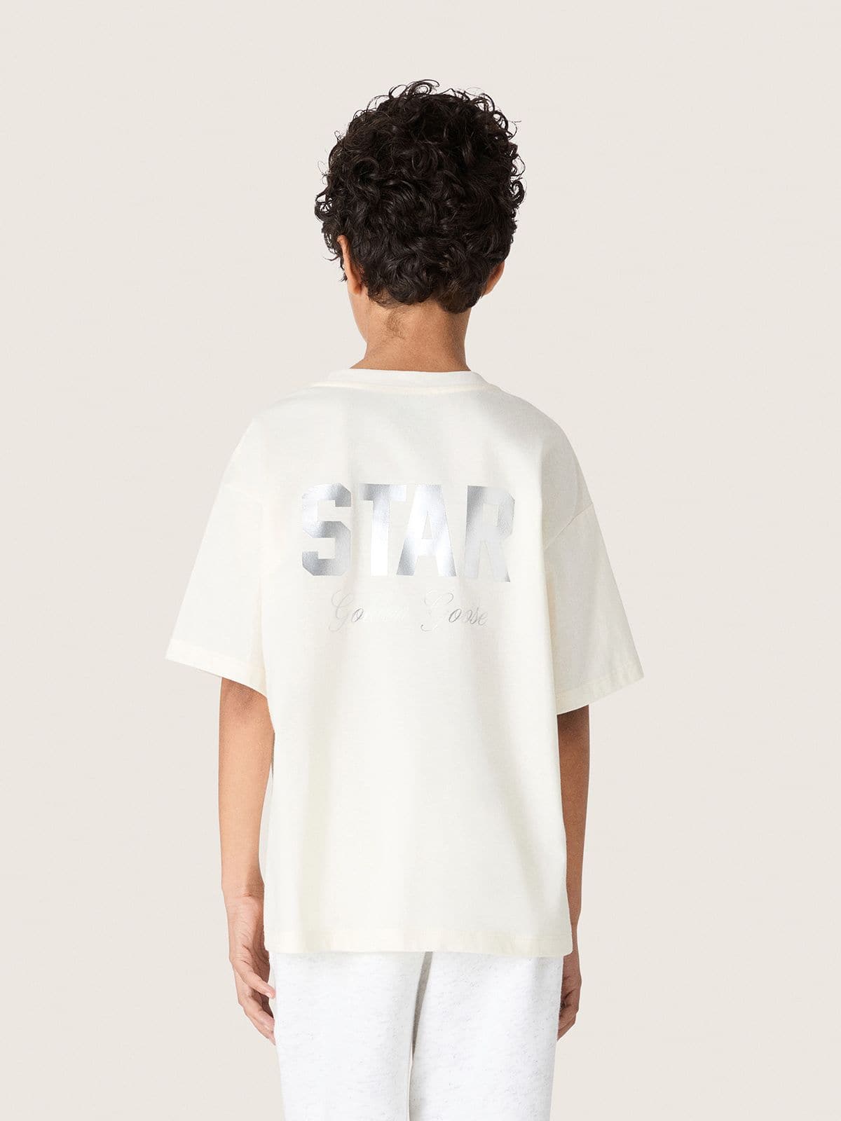 Golden Goose - Kinder-T-Shirt aus wei&szlig;er Baumwolle mit silberfarbenem Print in 