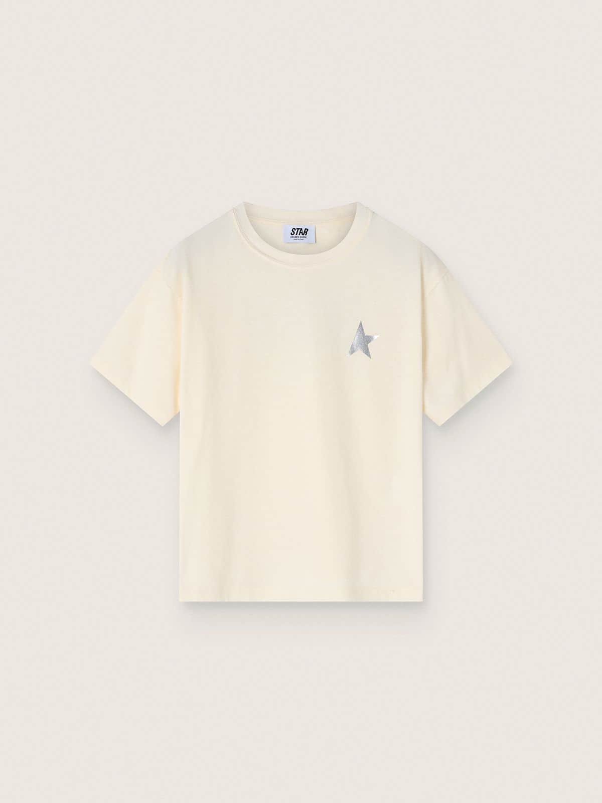 Golden Goose - T-shirt enfants en coton blanc avec imprim&eacute; argent&eacute; in 