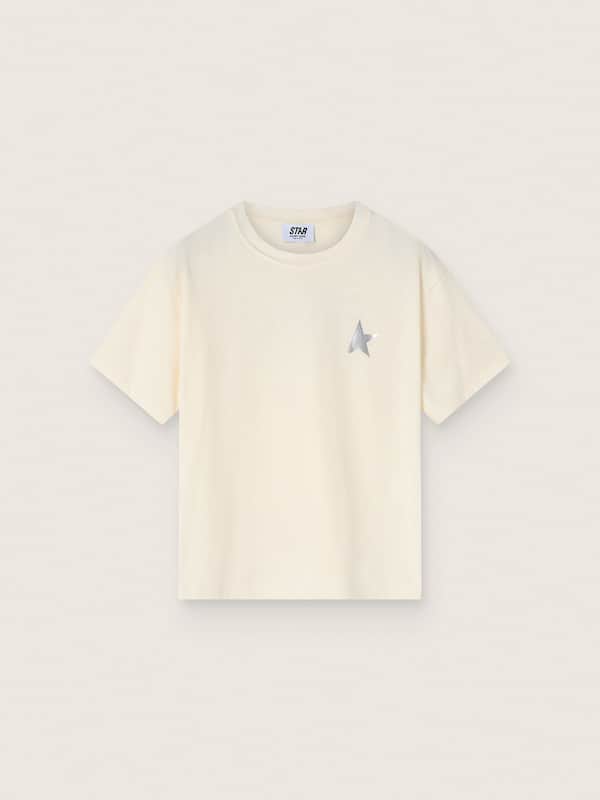 Golden Goose - Kids' white cotton T-shirt with silver print in 