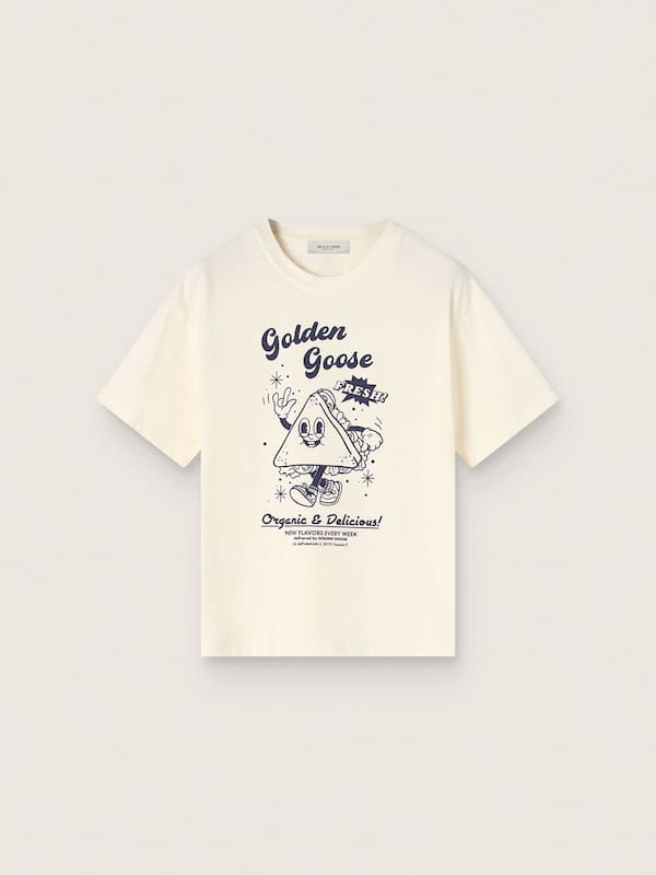 Kids&rsquo; T-shirt in white cotton jersey with print