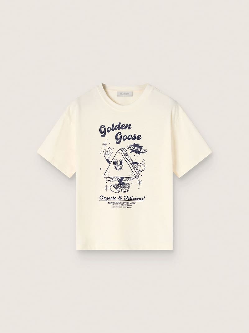 Kids&rsquo; T-shirt in white cotton jersey with print