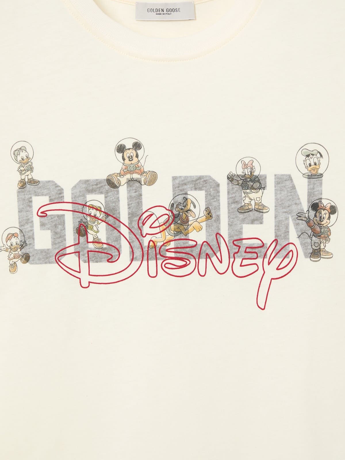 Golden Goose - Disney | Golden Goose Camiseta infantil oversized branco desgastado com logos e desenhos in 