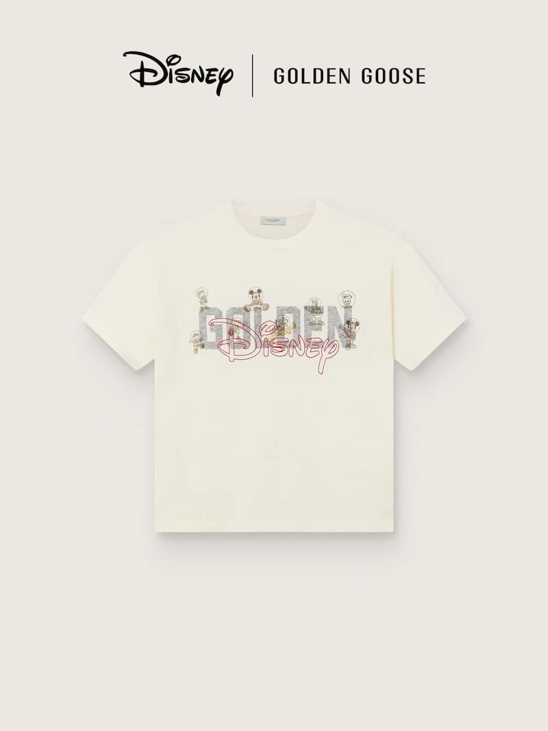Golden Goose Disney | Golden Goose Camiseta infantil oversize blanco desgastado con logotipos y dibujos Partes de arriba (4-12 a&ntilde;os) white kids