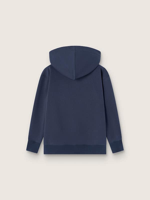 Felpa kids con cappuccio in cotone blu e ricamo