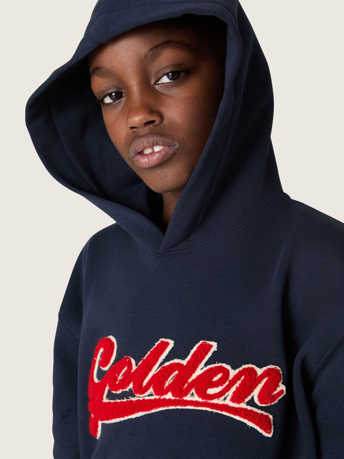 Golden Goose - Sudadera infantil con capucha de algod&oacute;n azul y bordado in 