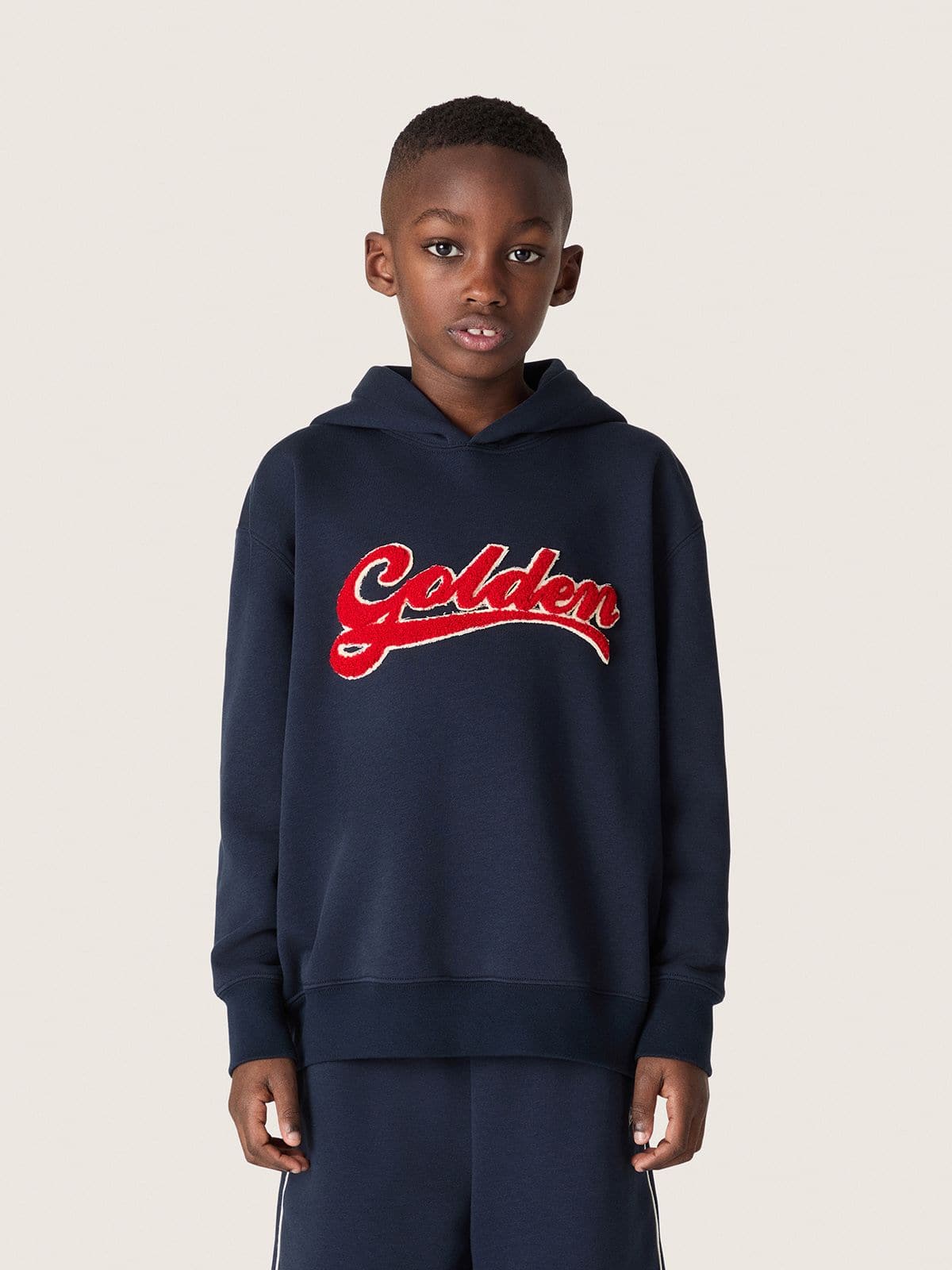 Golden Goose - Sudadera infantil con capucha de algod&oacute;n azul y bordado in 