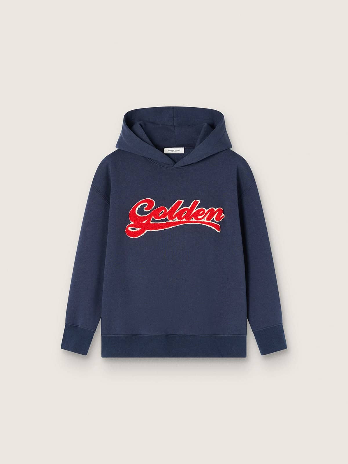 Golden Goose - Moletom kids com capuz de algod&atilde;o azul e bordado in 