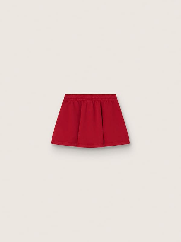 Girls&rsquo; skirt in red cotton fleece with embroidery