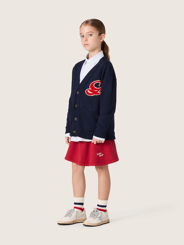 Girls&rsquo; skirt in red cotton fleece with embroidery
