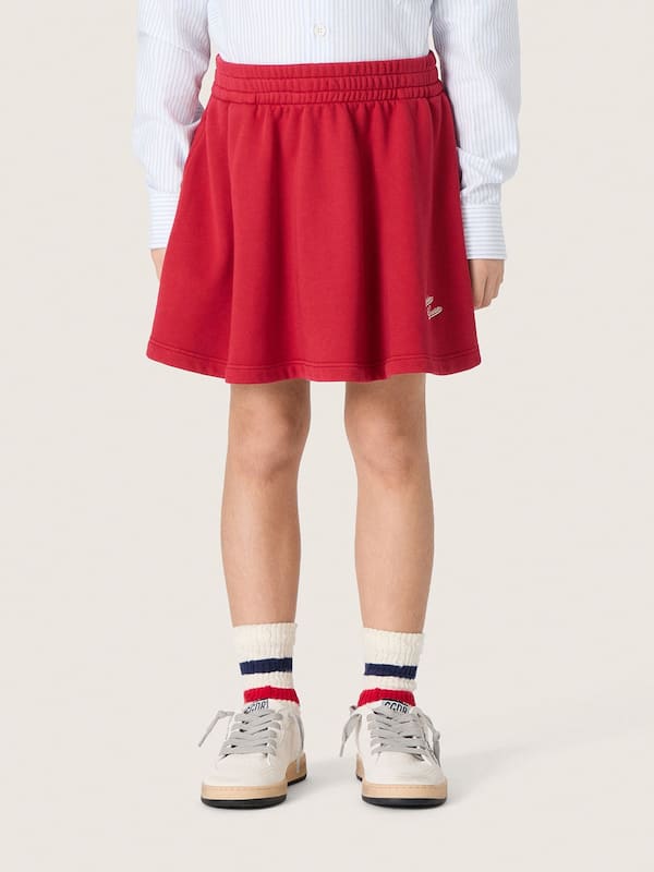 Golden Goose - Jupe fille en molleton de coton rouge avec broderie in 