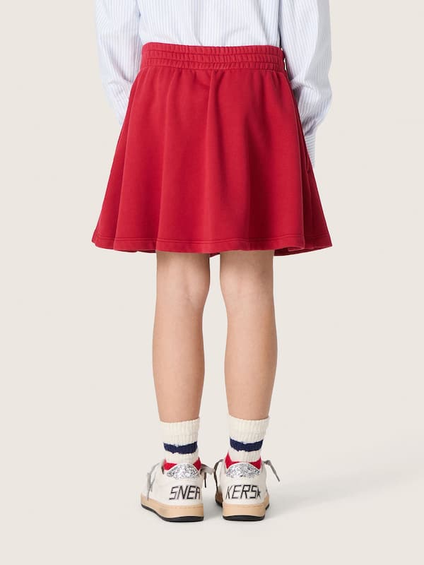 Golden Goose - Jupe fille en molleton de coton rouge avec broderie in 