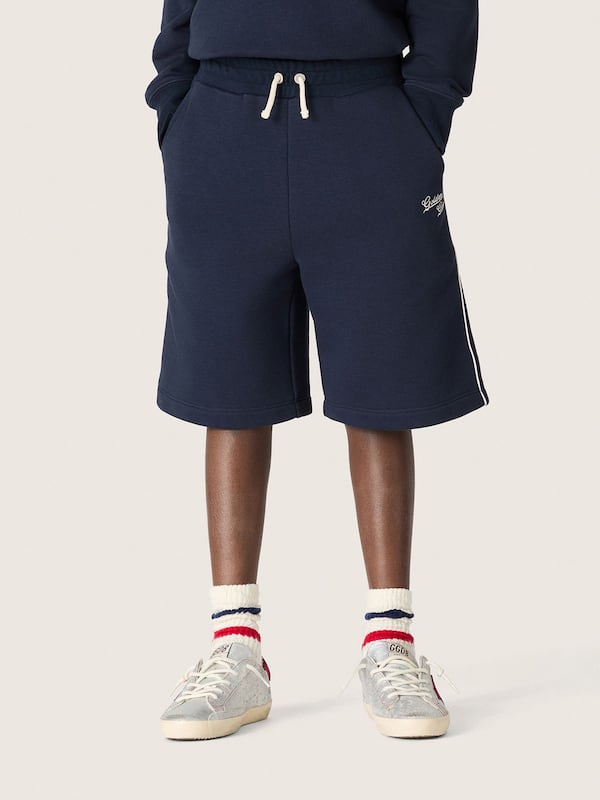 Golden Goose - Kids' shorts in blue cotton with contrasting piping in 