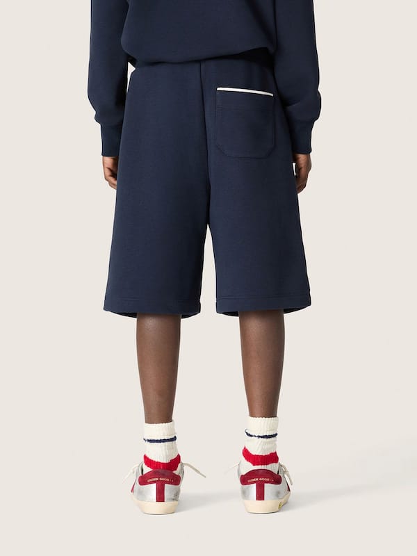 Golden Goose - Kids' shorts in blue cotton with contrasting piping in 