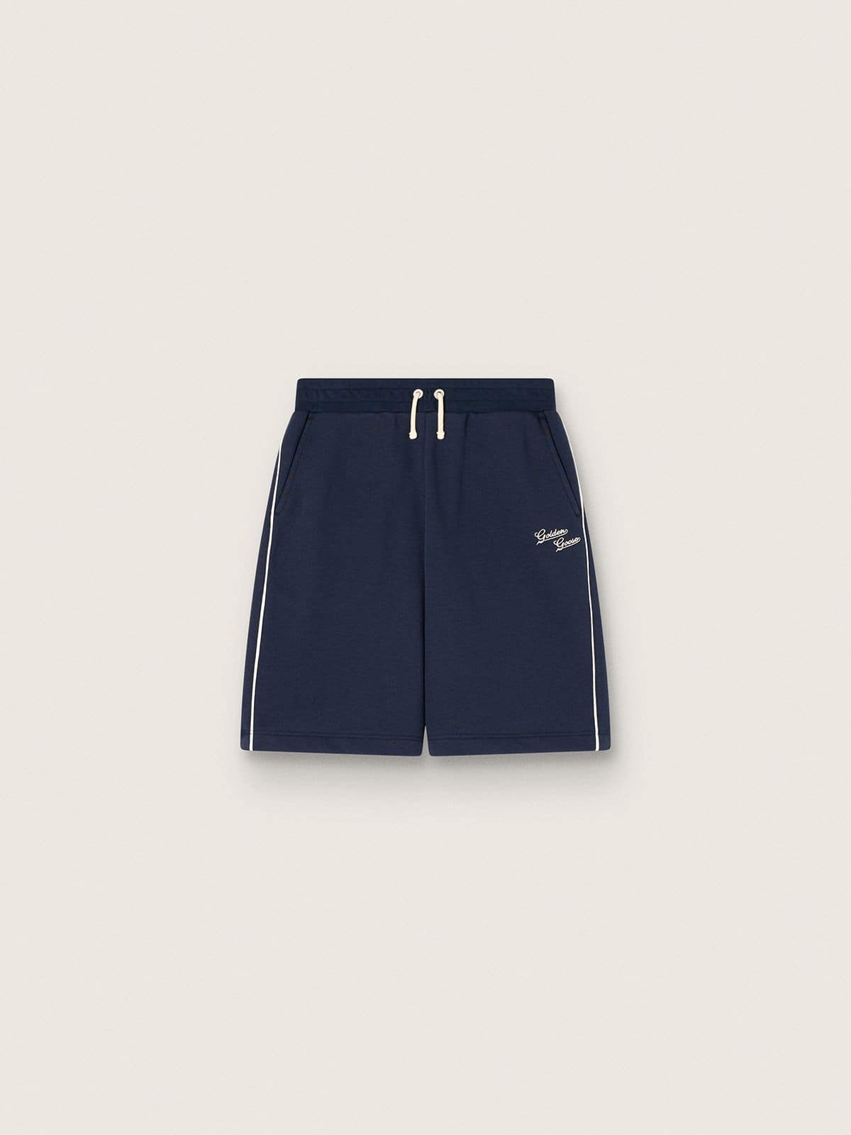 Golden Goose - Pantaloncini kids in cotone blu con piping a contrasto in 