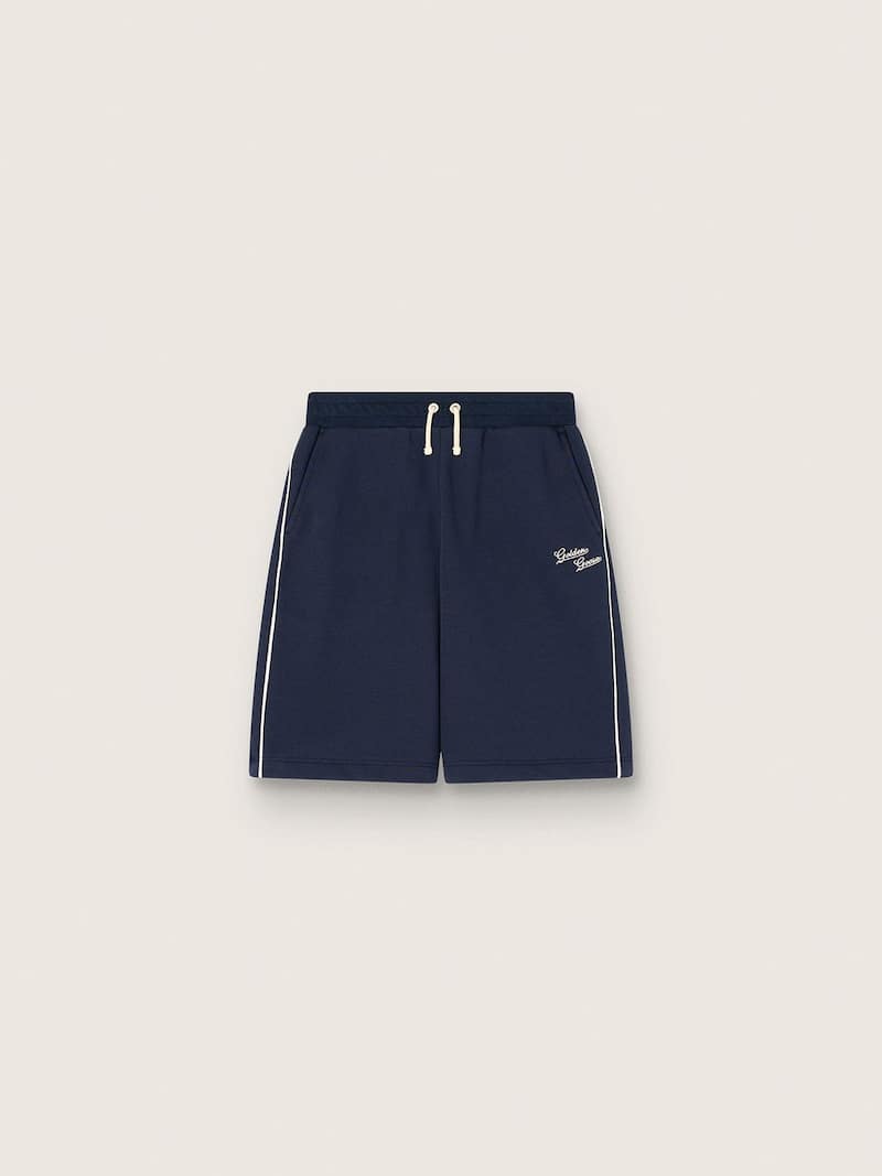 Pantal&oacute;n corto infantil de algod&oacute;n azul con ribete en contraste