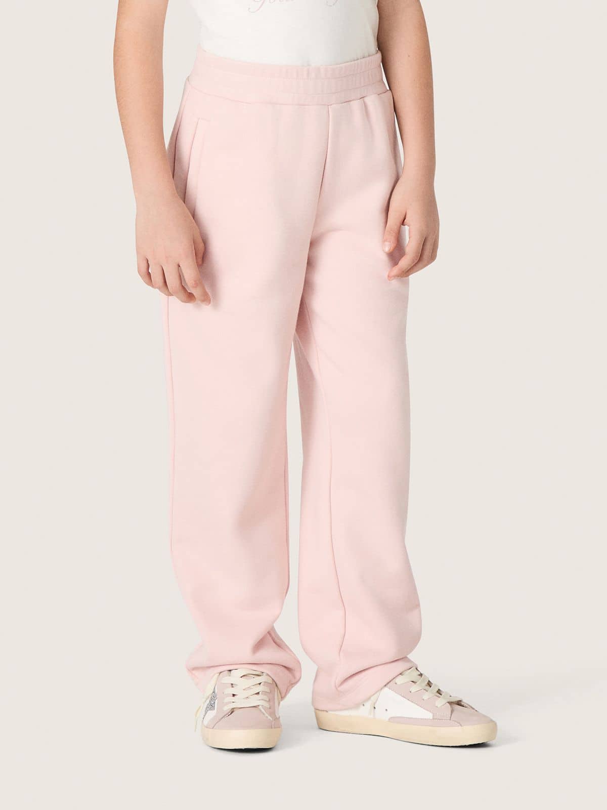 Golden Goose - Pantaloni jogging da bambina in cotone rosa con logo in 