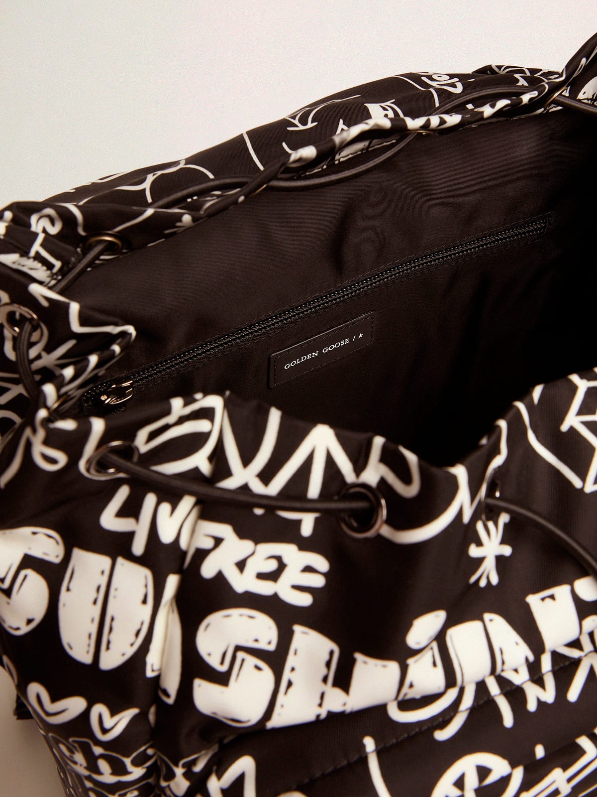 Golden Goose - Journey backpack in black nylon with contrasting white decorations in 
