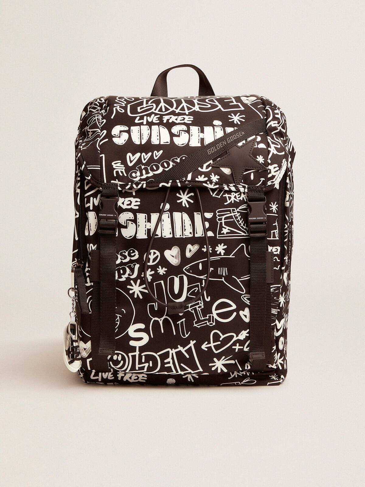 Golden Goose - Journey backpack in black nylon with contrasting white decorations in 