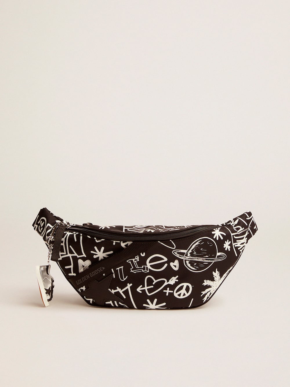 Golden Goose - Journey belt bag in black nylon with contrasting white decorations in 