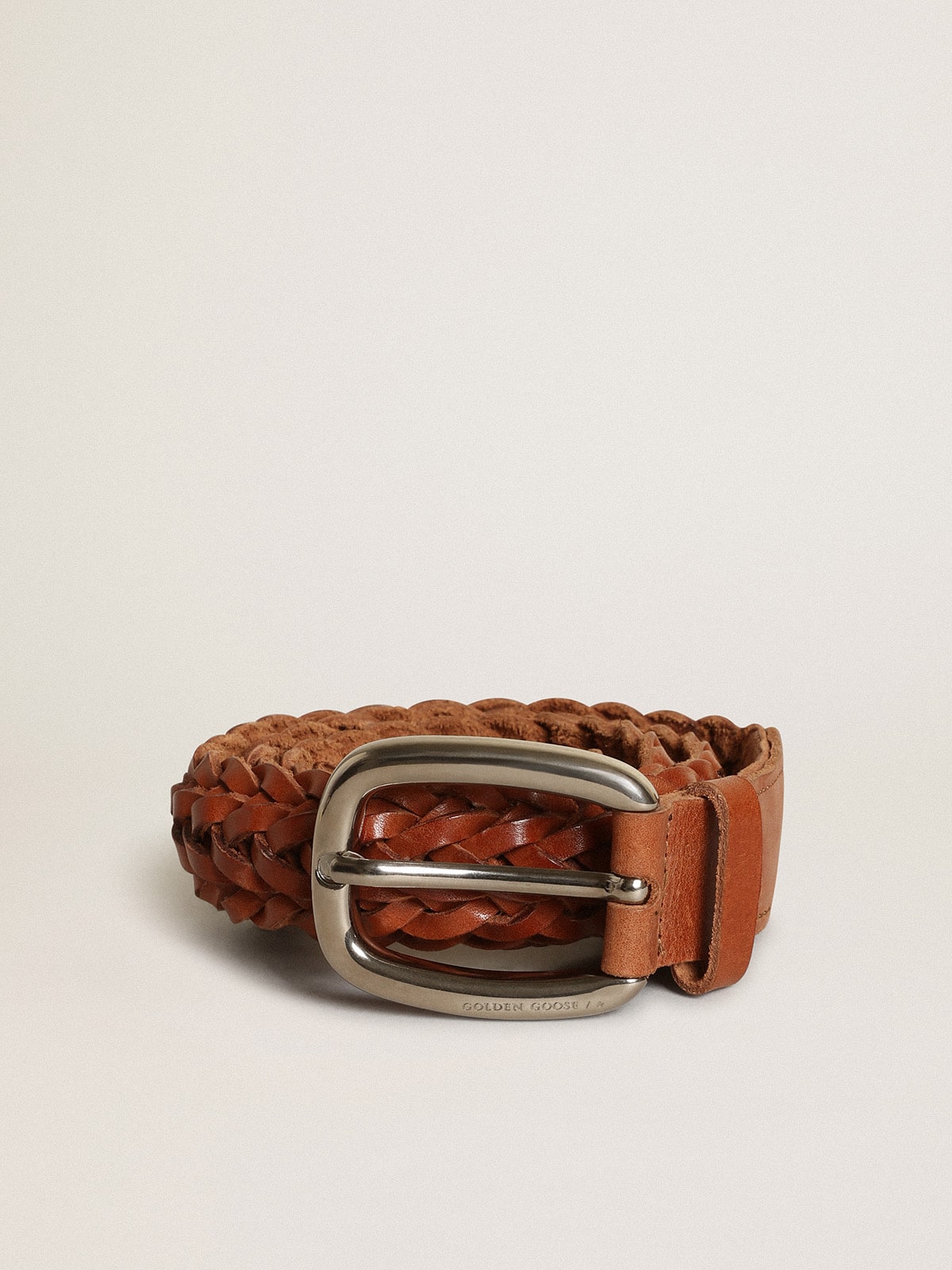 Golden Goose Houston Belt Brown Leather Braided, Man, Size: 70