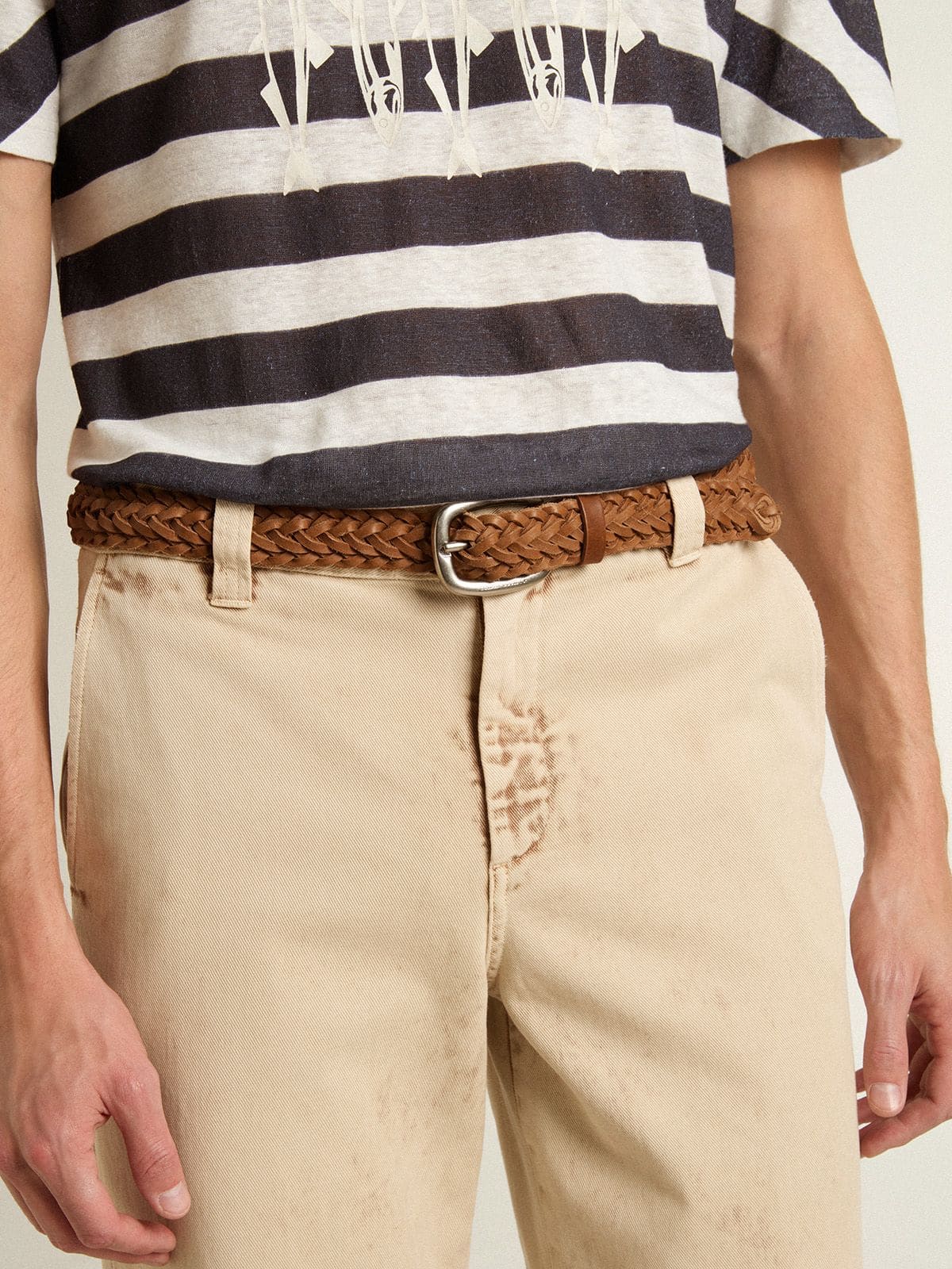 Golden Goose - Houston belt in dove-gray woven leather in 