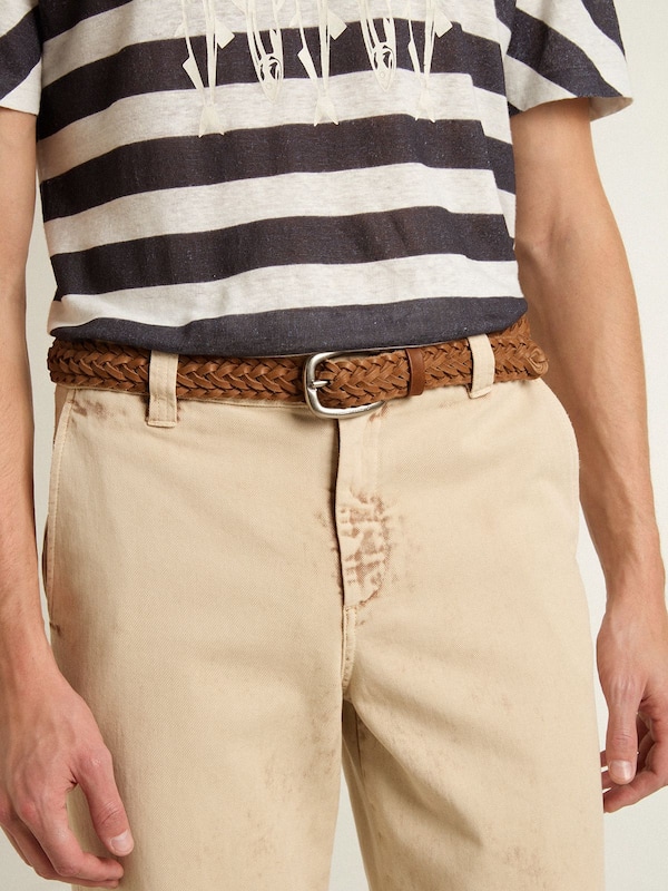 Golden Goose - Houston belt in dove-gray woven leather in 