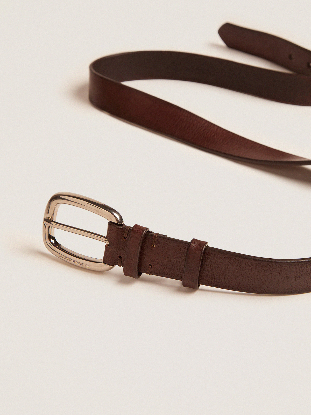 Golden Goose - Ceinture Houston marron en cuir lavé in