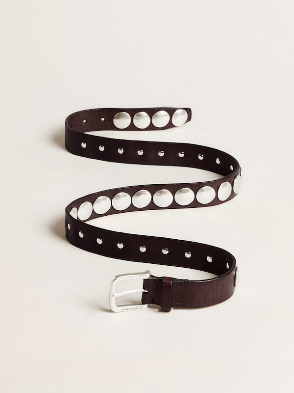 Golden Goose - Trinidad belt in dark brown leather with silver maxi studs in 