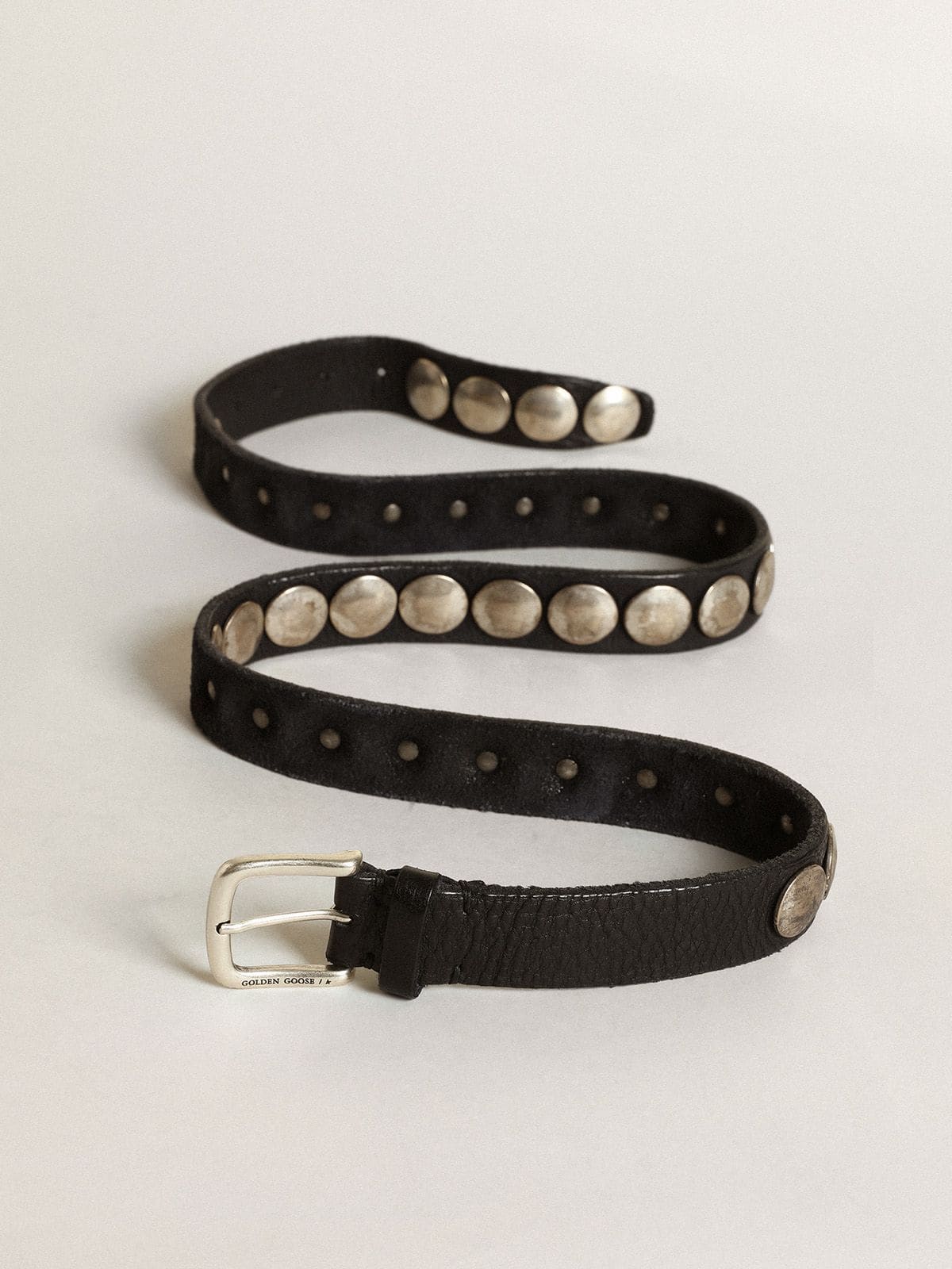Black Trinidad belt in washed leather with studs | Golden