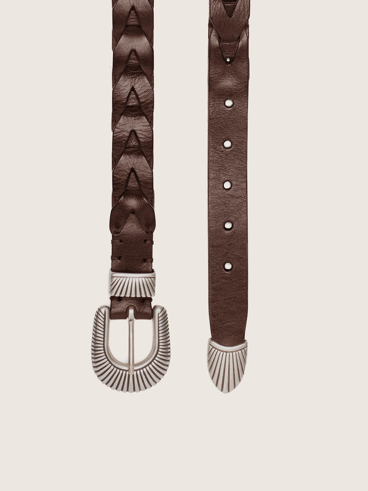 Golden Goose - Ceinture Juno en cuir tress&eacute; marron fonc&eacute; in 