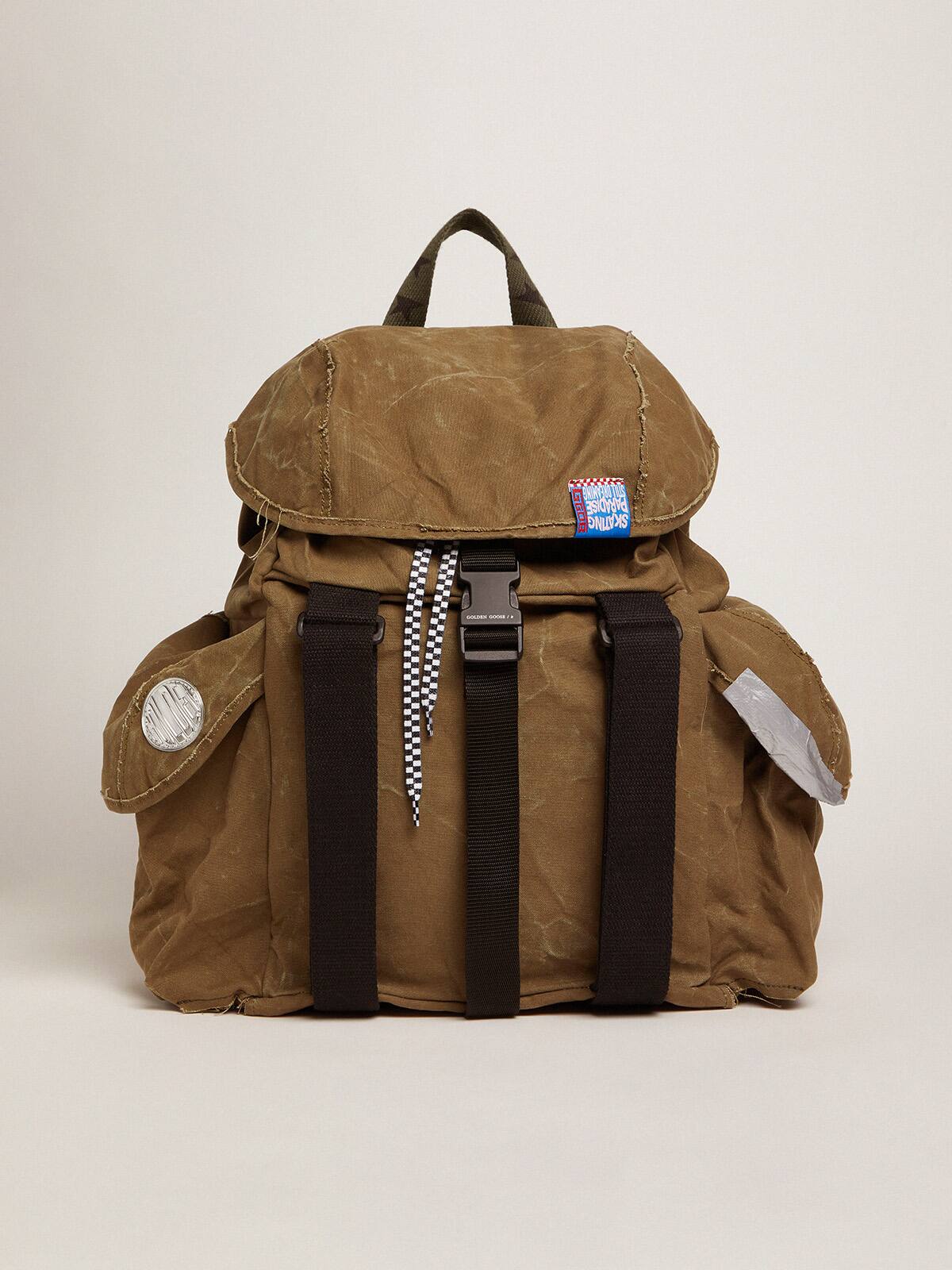 Golden Goose - Dreamer backpack in military green fabric with side pockets in 