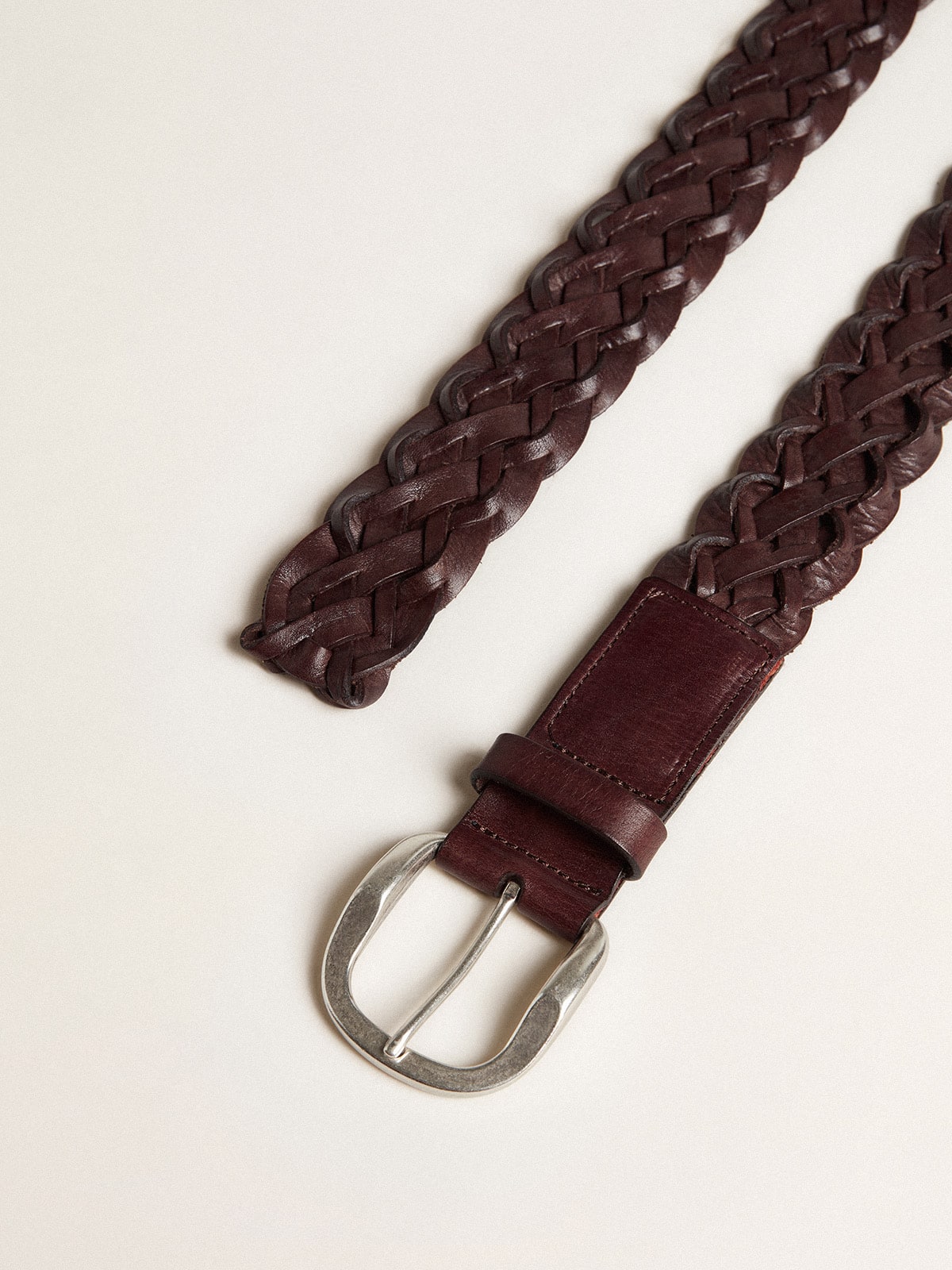 Ceinture tressée pour homme en cuir marron foncé