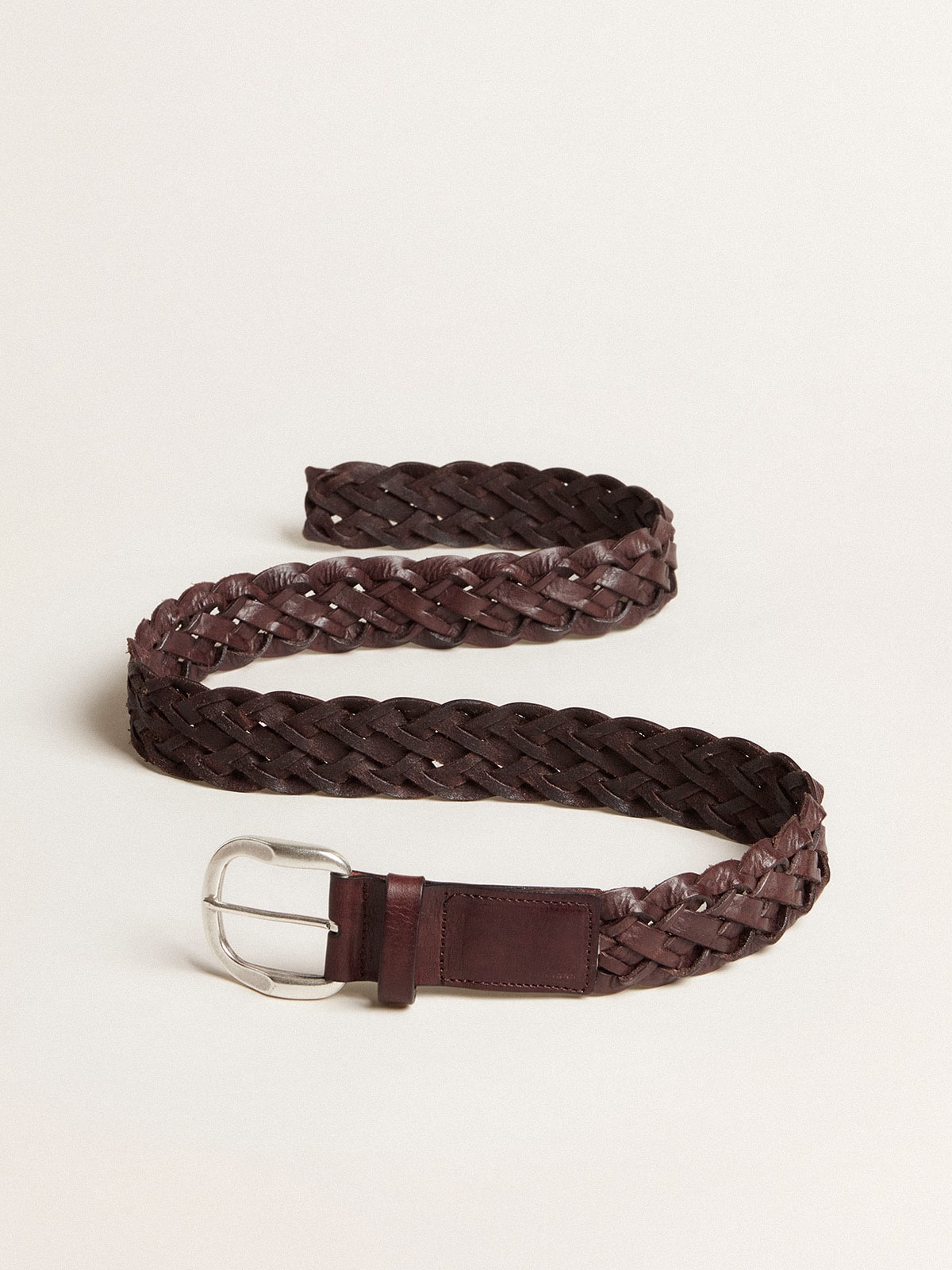 Golden Goose - Ceinture tressée pour homme en cuir marron foncé in 