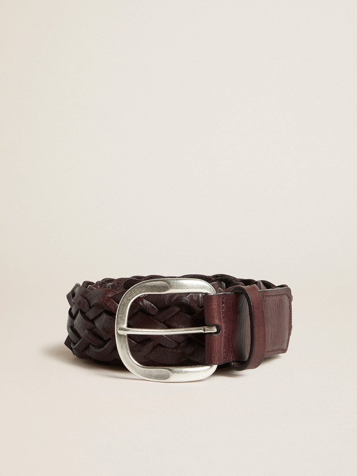 Golden Goose - Ceinture tressée pour homme en cuir marron foncé in 