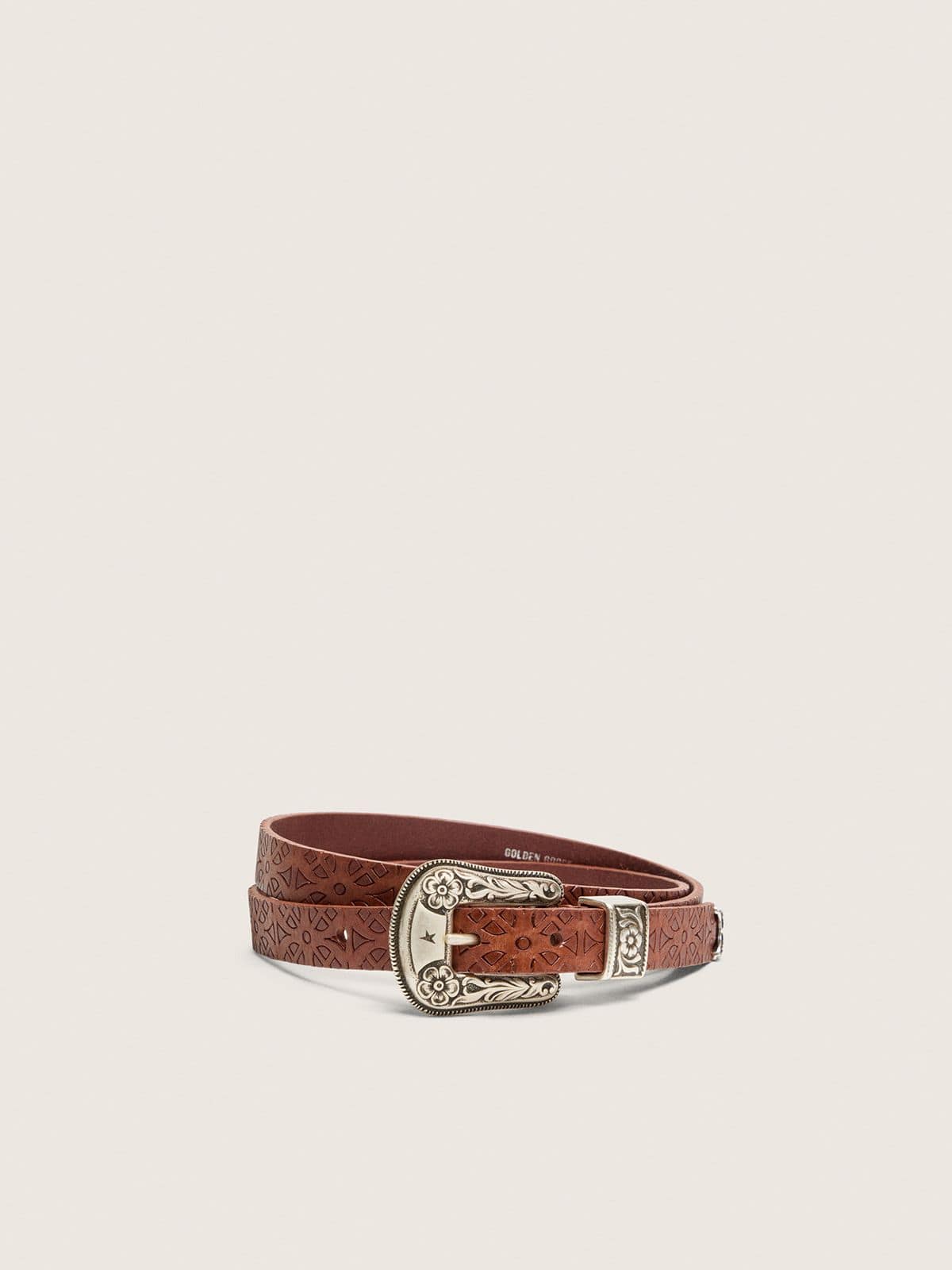 Golden Goose - Men&rsquo;s Lace belt in tan washed leather with decorative detailing in 