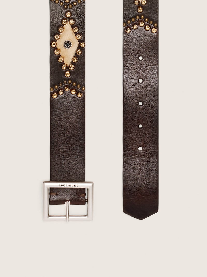 Golden Goose - Men&rsquo;s Sierra belt in mahogany washed leather with decorative studs in 